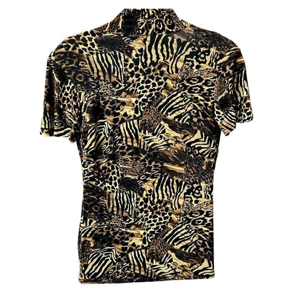 NOTATIONS Women's Short Sleeve 2For One Safari Leopard Print Blouse Size Large - Picture 11 of 16